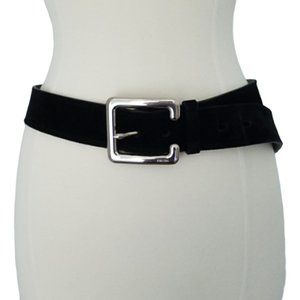 Prada Suede Leather Black Belt Silver Buckle